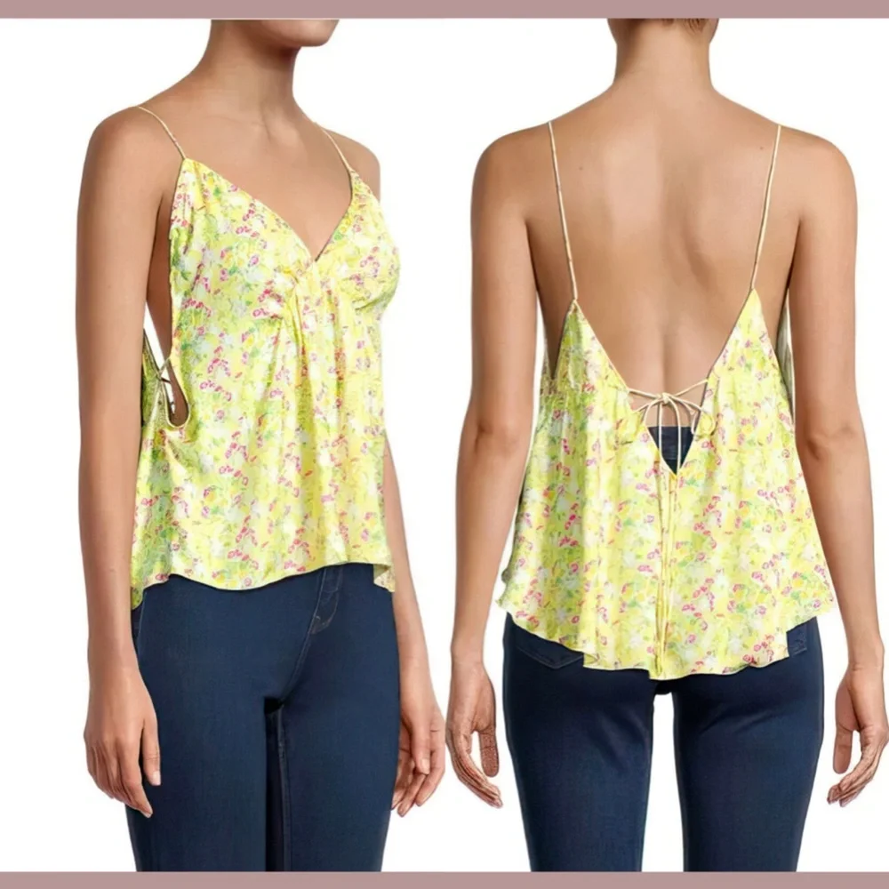 NWT $58 Free People [ Small ] Gardenia Printed Camisole in Lemon Floral‎